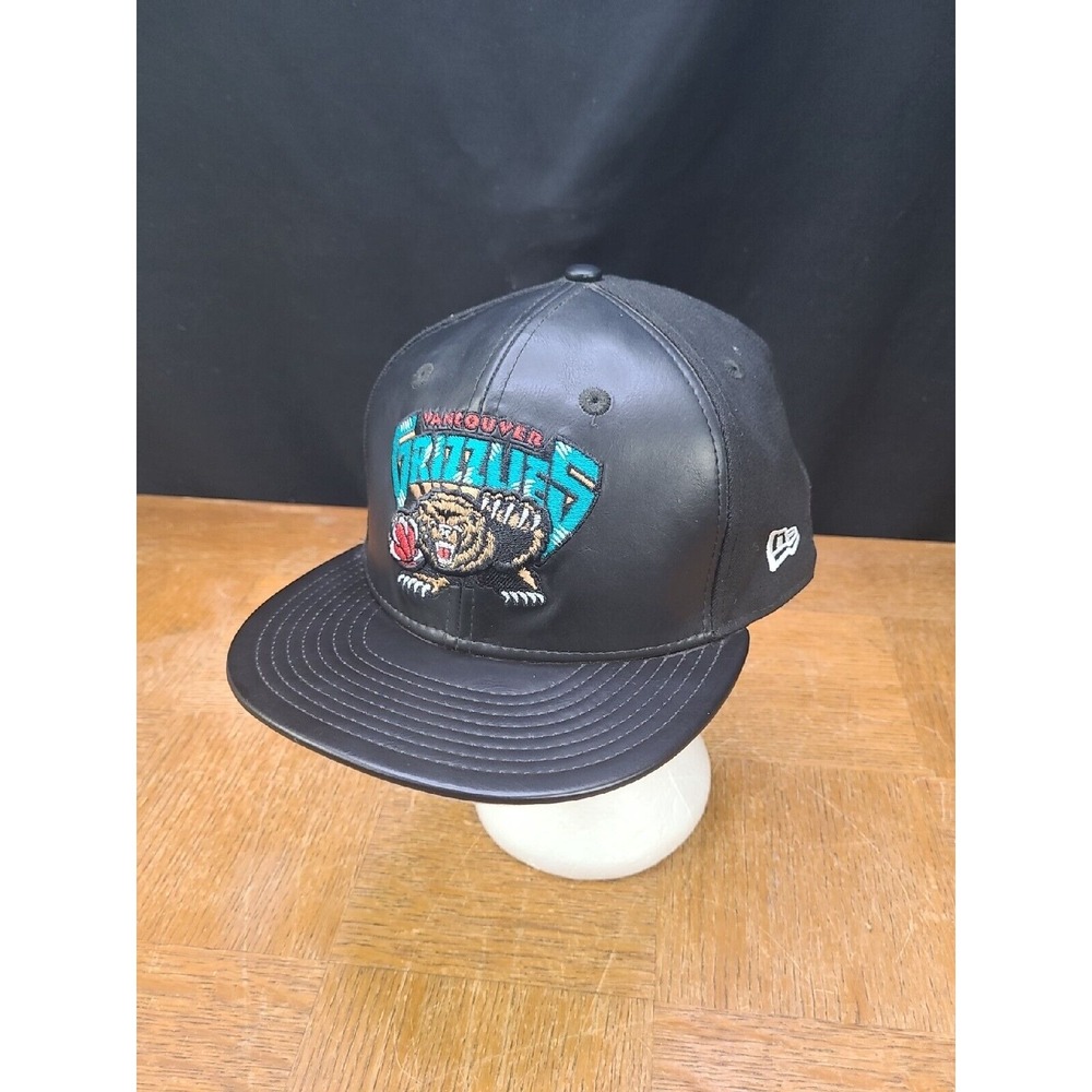 New Era Retro Vancouver‎ Grizzlies Leather Front Strapback Hat Sz M/L - Used